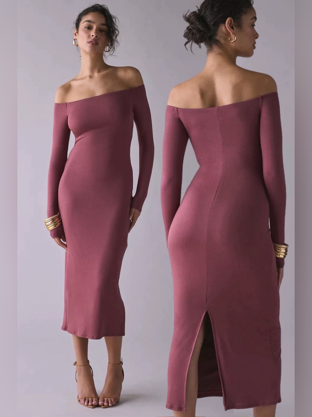 Urban Outfitters | Lyss Jersey Knit Off-The-Shoulder Long Sleeve Midi Dress New